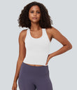 SoftlyZero™ Plush U Neck Racerback Cut Out Cropped Yoga Tank Top - White