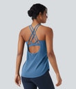 Halara UltraSculpt™ Round Neck Crisscross Back Running Tank Tops DD-F Cups - Pacific Coast