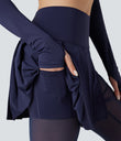 Breezeful™ High Waisted Pleated 2-in-1 Contrast Mesh Quick Dry Dance Stirrup Skirted Leggings with Pockets - Patriot Blue