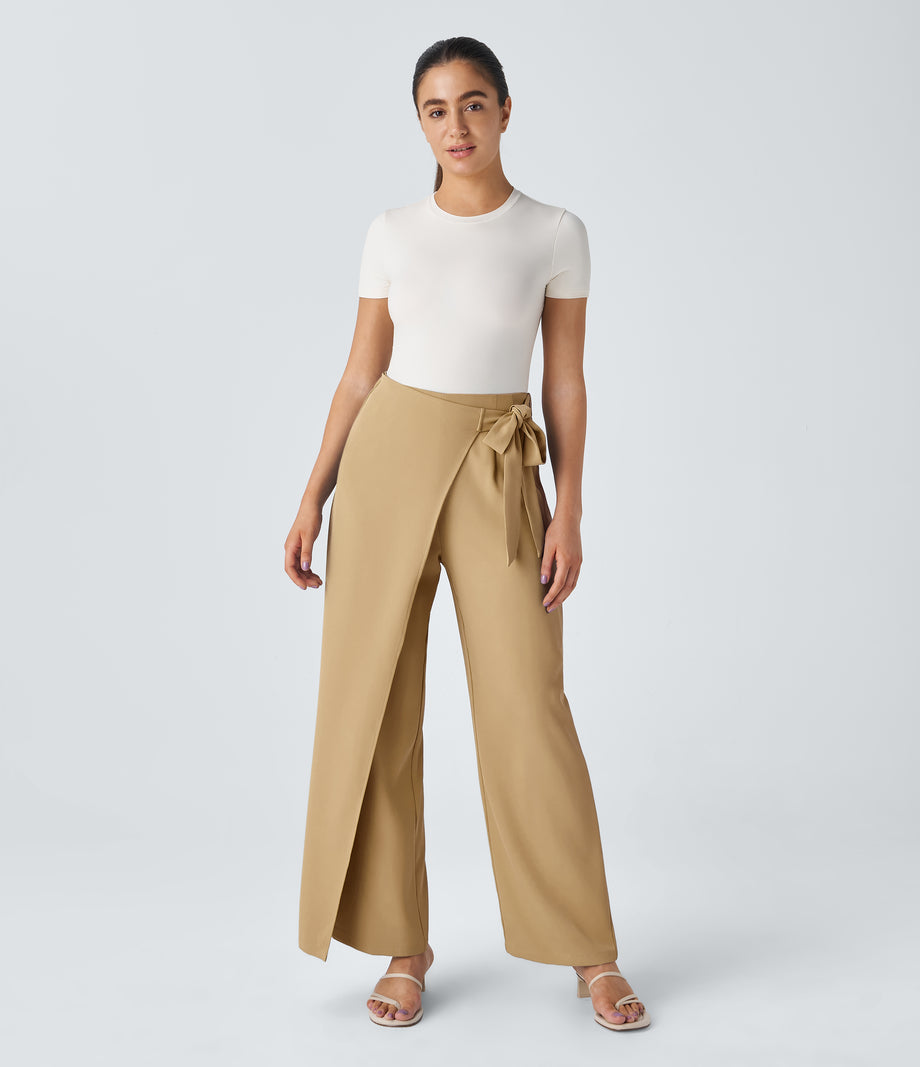 Halara Flex™ High Waisted Tie Side Wide Leg Work Pants - Desert Brown
