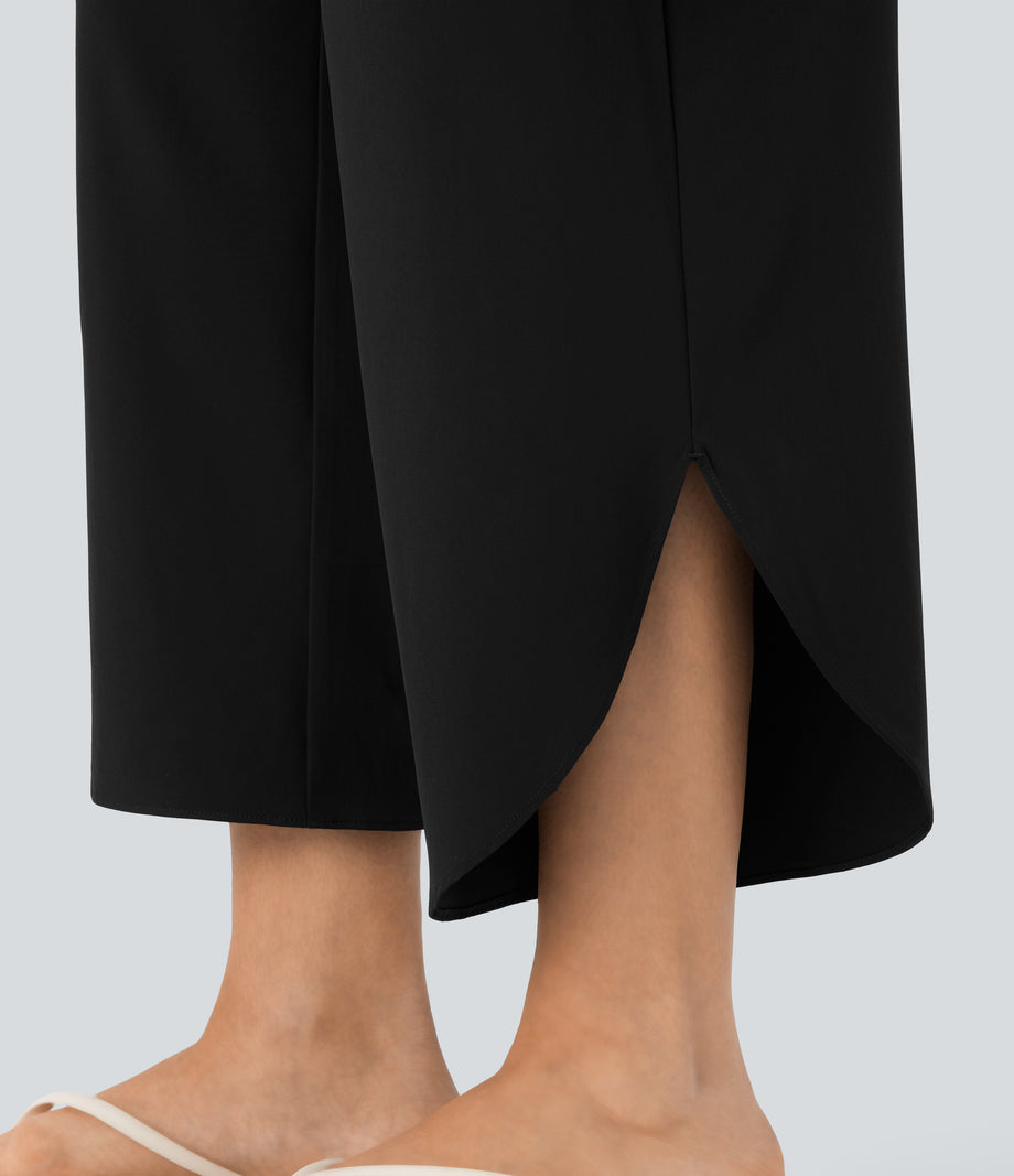 Breezeful™ High Waisted Tummy Control Split Hem Quick Dry Resort Pants with Pockets - Black