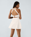 SoftlyZero™ Airy Backless Twisted Flare Low Support Dance Active Dress-Longer Length-Easy Peezy Edition A-D Cups - Egret