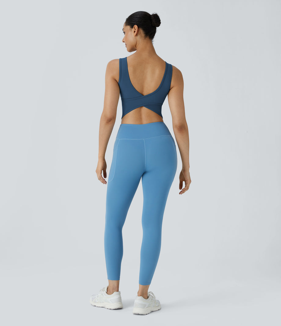 U Neck Crossover Barre Ballet Dance Tank Top A-D Cups - Electric Blue