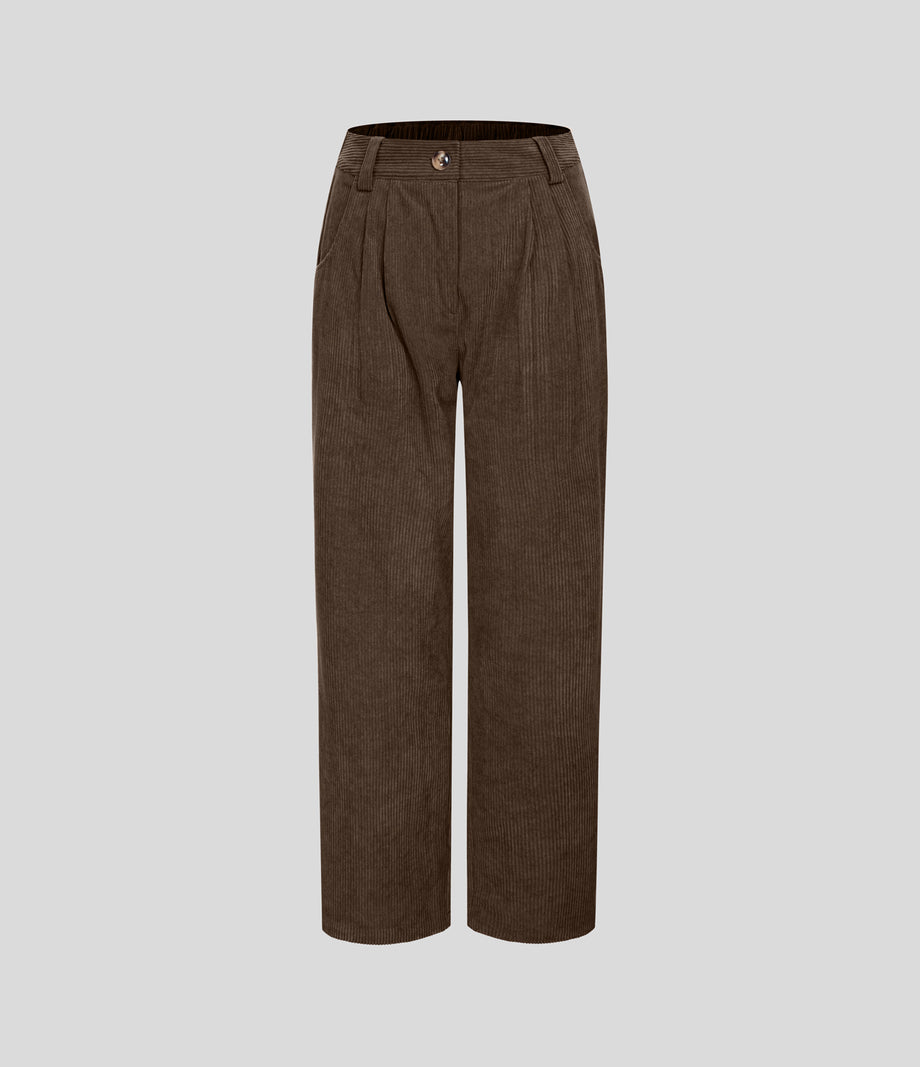 Mid Rise Zipper Pocket Corduroy Casual Pants - Demitasse