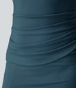 SoftlyZero™ Airy Square Neck Backless Corset Ruched Split Bodycon Midi Cool Touch Bridesmaid and Wedding Guest Dress - Majolica Blue