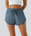 Mid Rise Drawstring Contrast Mesh 2-in-1 Flowy Running Shorts 3'' - Indian Teal