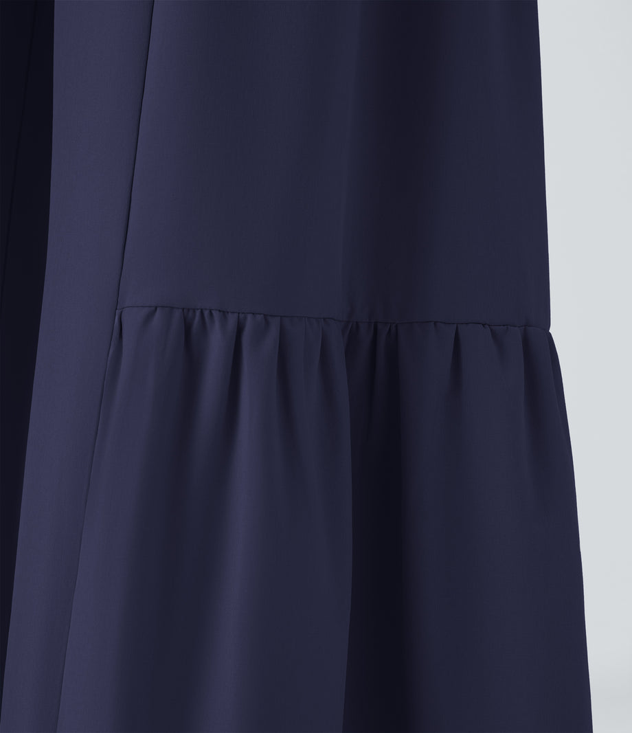 Breezeful™ High Waisted Shirred Tie Front & Back Wide Leg Flowy Quick Dry Casual Pants - Black Diamond Blue