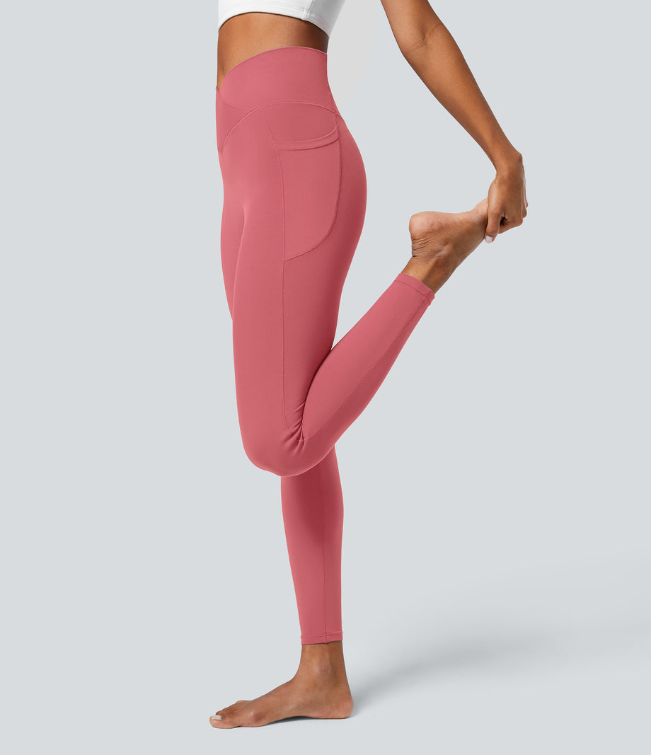 SoftlyZero™ Crossover Pocket Plain Leggings-UPF50+ - Begonia Rouge