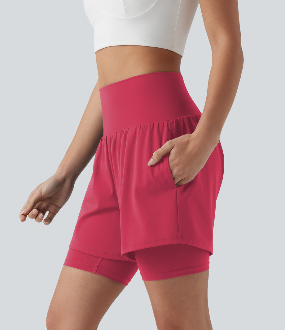 SoftlyZero™ Airy Super High Waisted 2-in-1 Cool Touch Yoga Shorts 7'' with Pockets - Winterberry