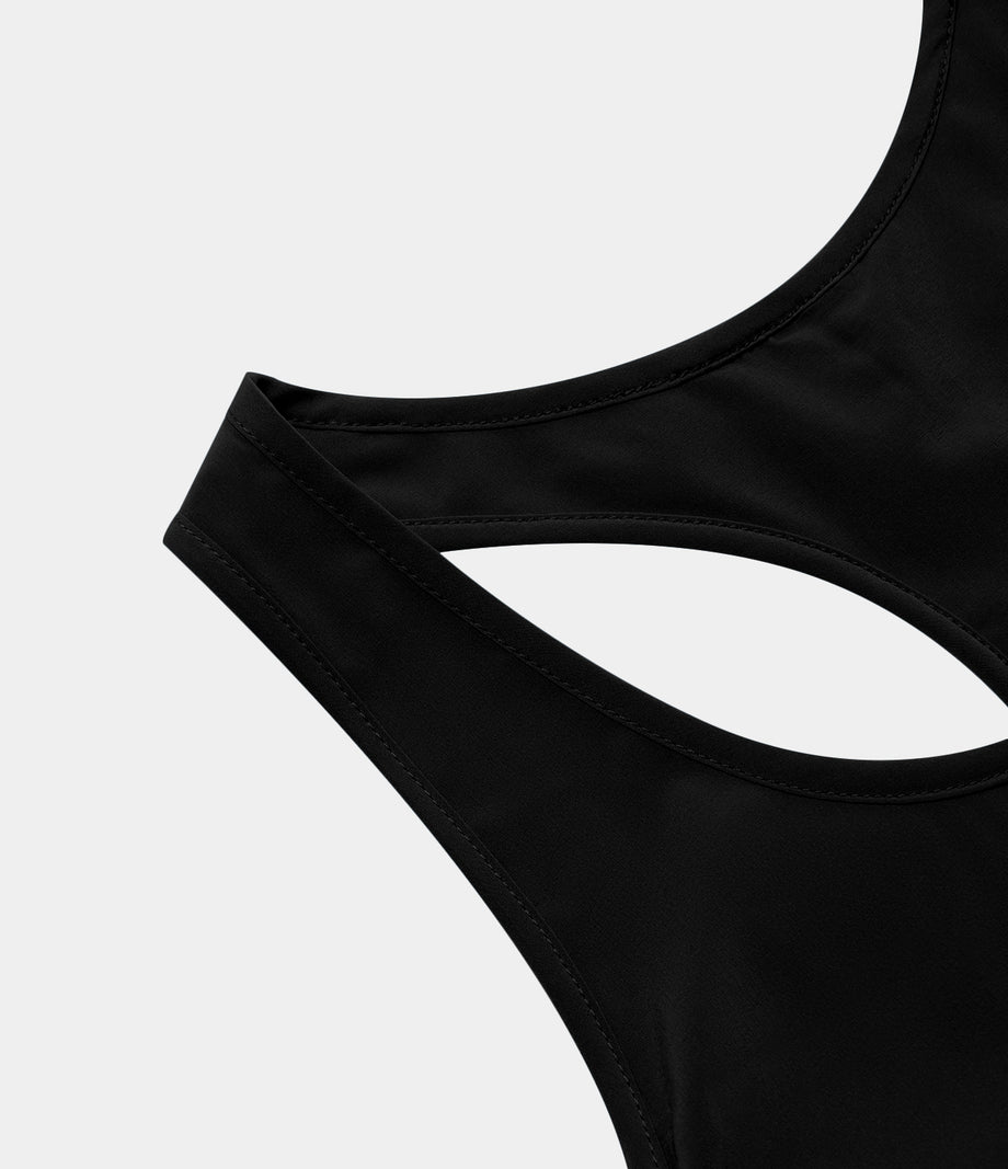 Breezeful™ Backless Racerback Side Pocket High Low Flowy Midi Quick Dry Casual Dress - Black