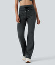 High Waisted Drawstring Stripe Flare Yoga Pants with Pockets - Steel Stripe