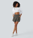 DayStretch High Waisted Work Baggy Shorts 4'' with Pockets - Deep Red Grey
