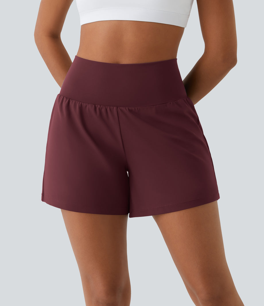 SoftlyZero™ Airy Super High Waisted 2-in-1  Cool Touch Yoga Shorts 5'' with Pockets-Longer Length - Zinfandel