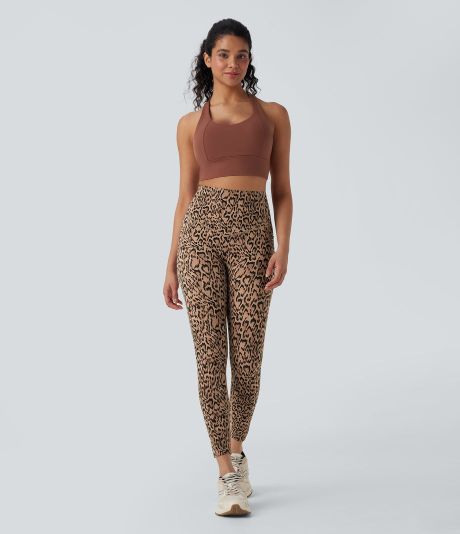 Halara UltraSculpt™ Leopard Print High Waisted Tummy Control Yoga Leggings with Pockets - Tan Leopard