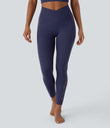 SoftlyZero™ High Waisted Crossover Contrast Lace Pocket Yoga Leggings-UPF50+ - Peacoat