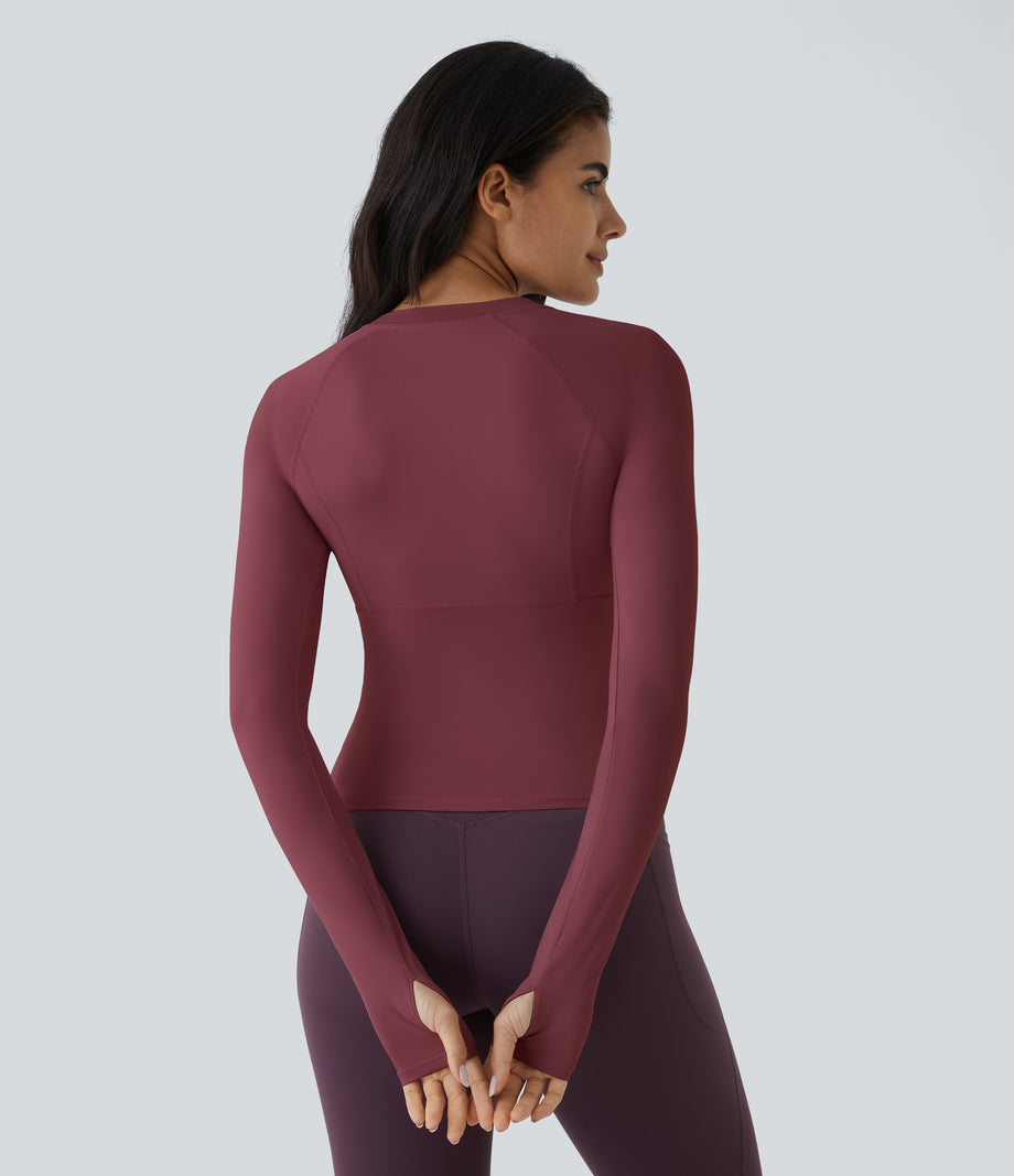 Solid Thumb Hole Yoga Sports Top - Chocolate Truffle