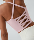 Crisscross Backless Built-in Bra Cropped Running Tank Top A-D Cups - Peachskin