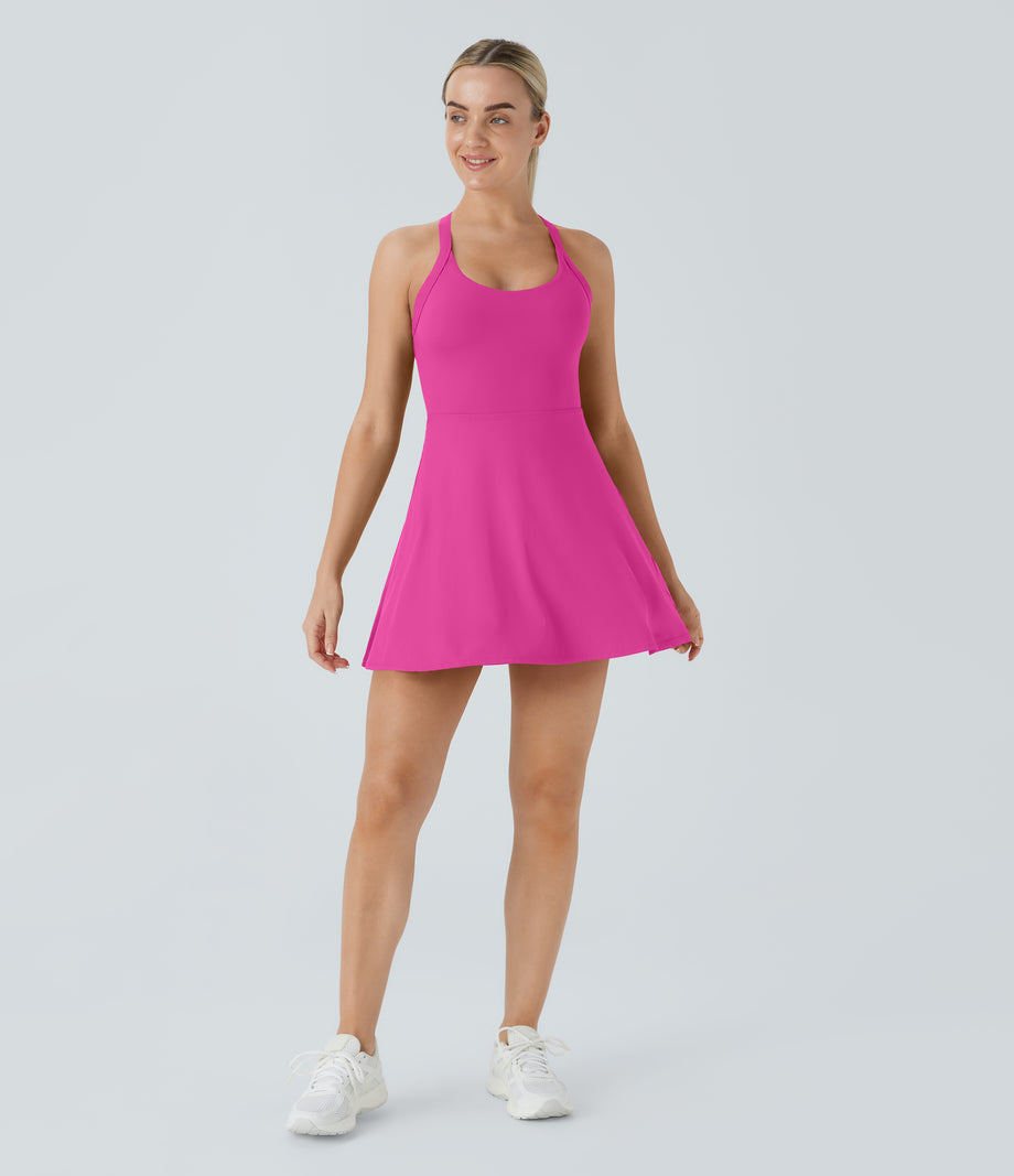 Backless Twisted Active Dress - Fuchsia Fedora