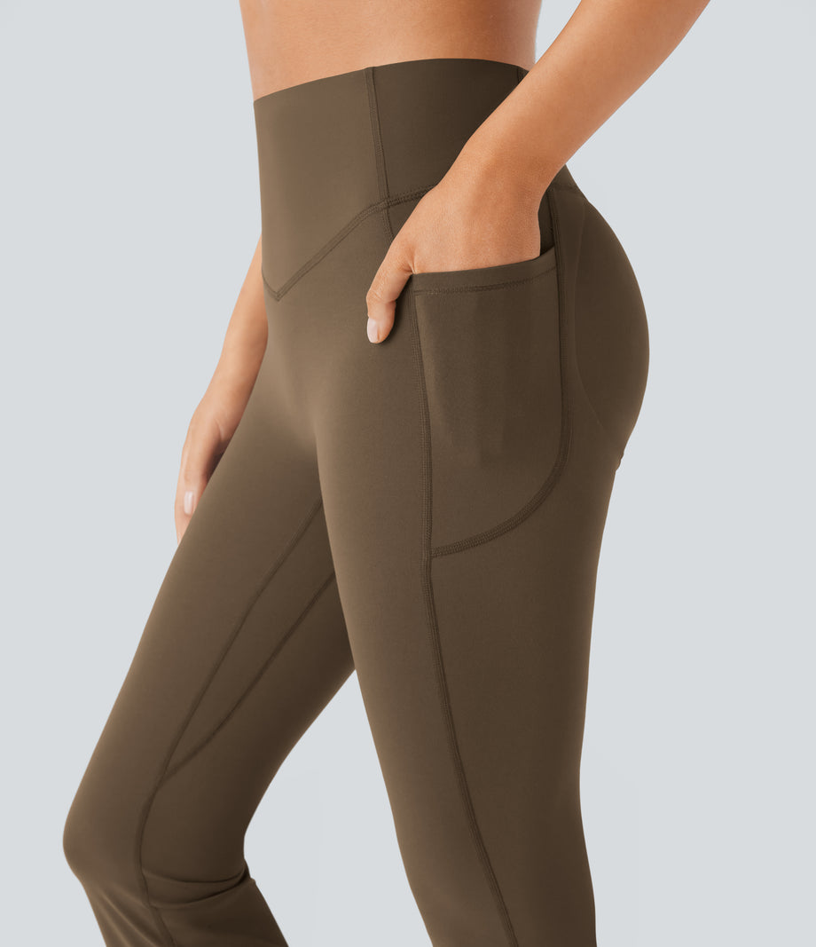 Halara UltraSculpt™ High Waisted Scrunch Butt Lifting Tummy Control Pocket Shaping Yoga Bootcut Leggings - Thick Earthy Brown