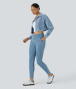Halara Flex™ Crossover Pocket Washed Denim Work Leggings - Washed Denim Sunny Blue