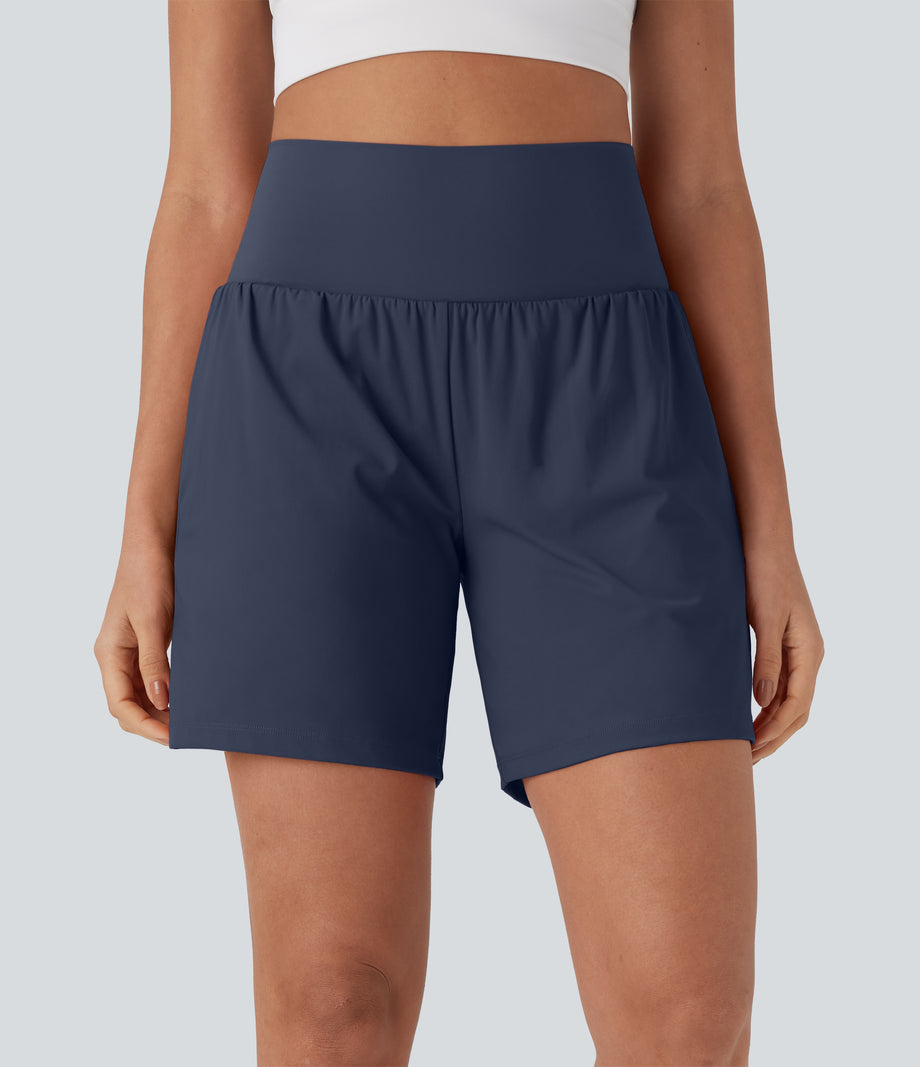 SoftlyZero™ Airy Super High Waisted 2-in-1 Cool Touch Yoga Shorts 7" with Pockets - Mood Indigo
