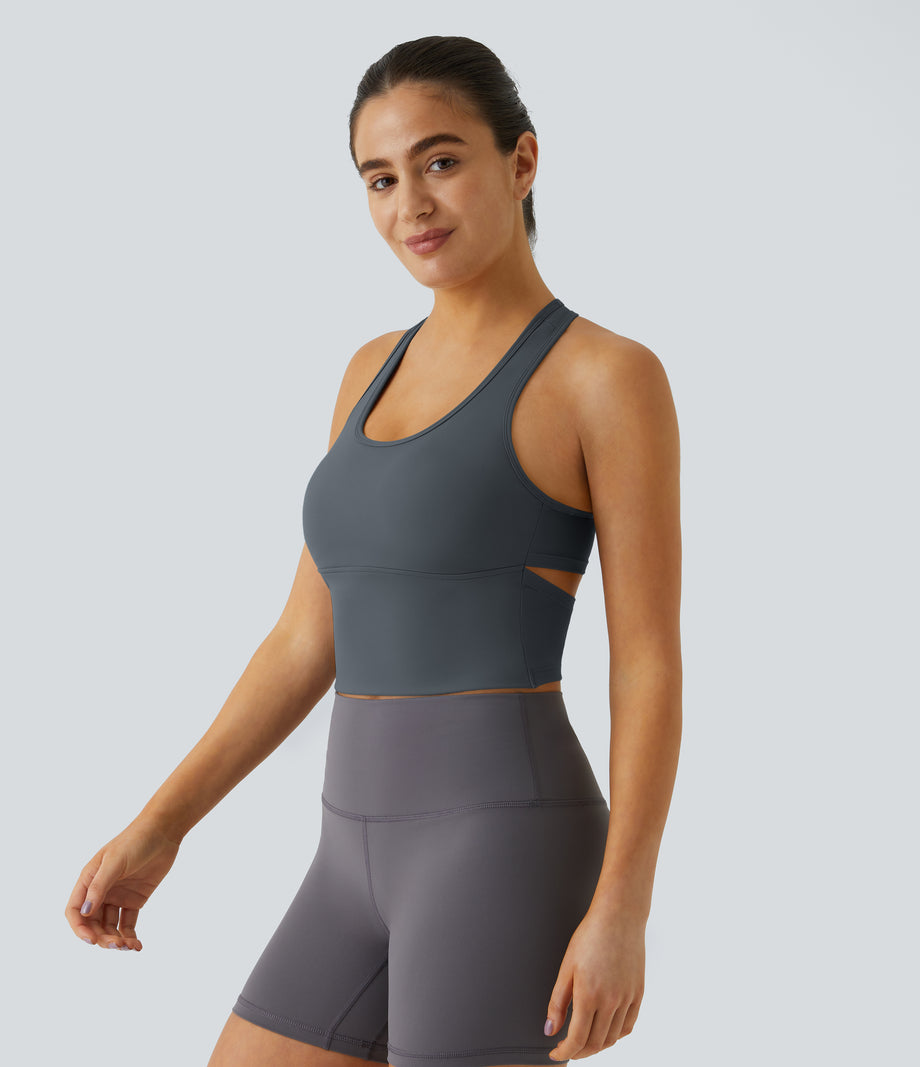 SoftlyZero™ Plush U Neck Racerback Cut Out Cropped Yoga Tank Top - Turbulence