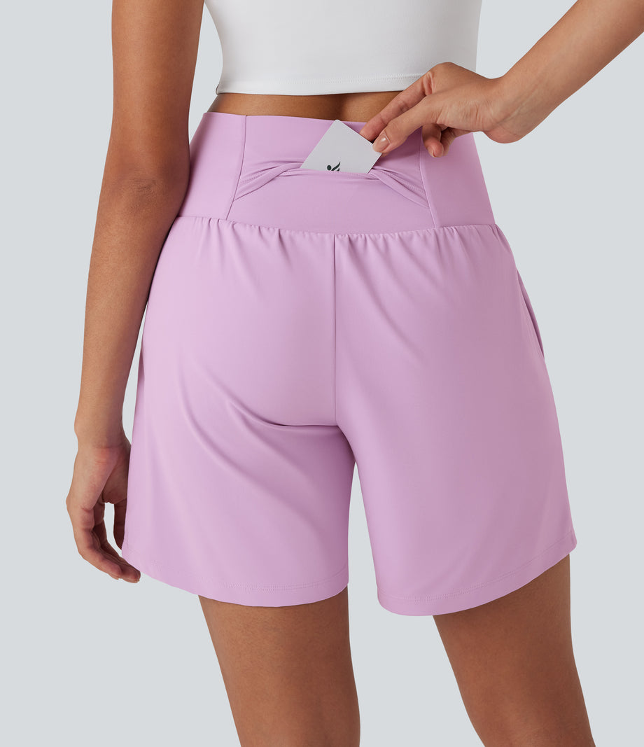 SoftlyZero™ Airy Super High Waisted 2-in-1 Cool Touch Yoga Shorts 7" with Pockets - Orchid Bouquet
