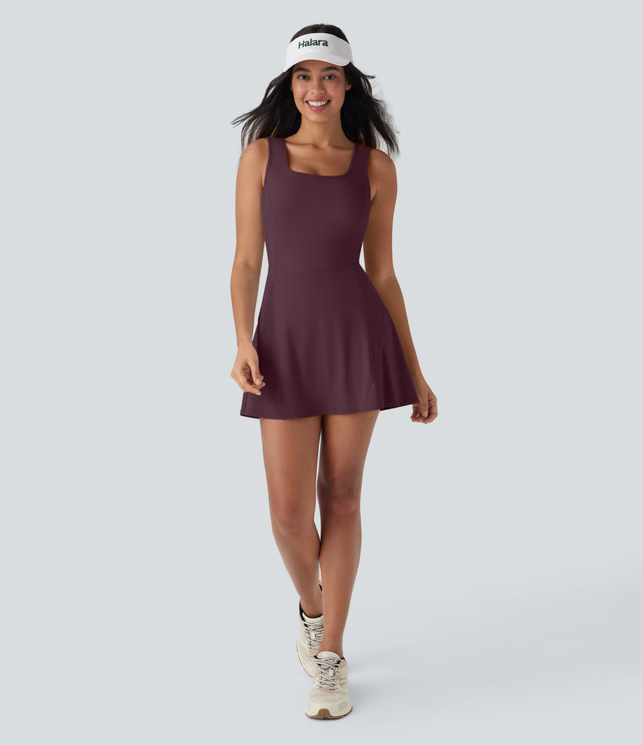 SoftlyZero™ Airy U Neck 2-in-1 Pocket Mini Cool Touch Dance Active Dress-Easy Peezy - Fig