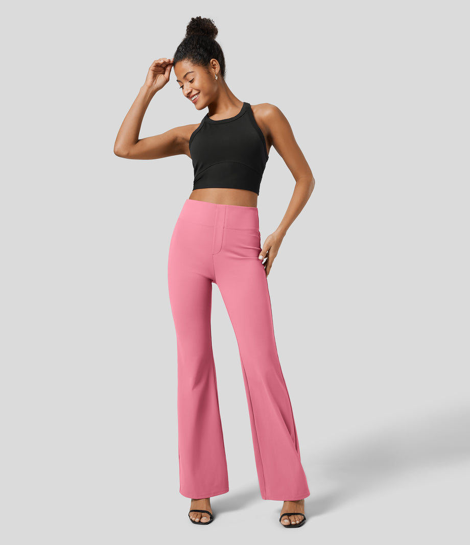 Halara Flex™ High Waisted Back Side Pocket Slight Flare Work Pants - Flamingo Plume