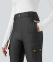 High Waisted Sheen 7/8 Leggings with Pockets - Black Oyster