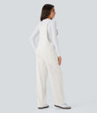 Halara Flex™ V Neck Pocket Washed Denim Casual Overalls - White Wood Denim