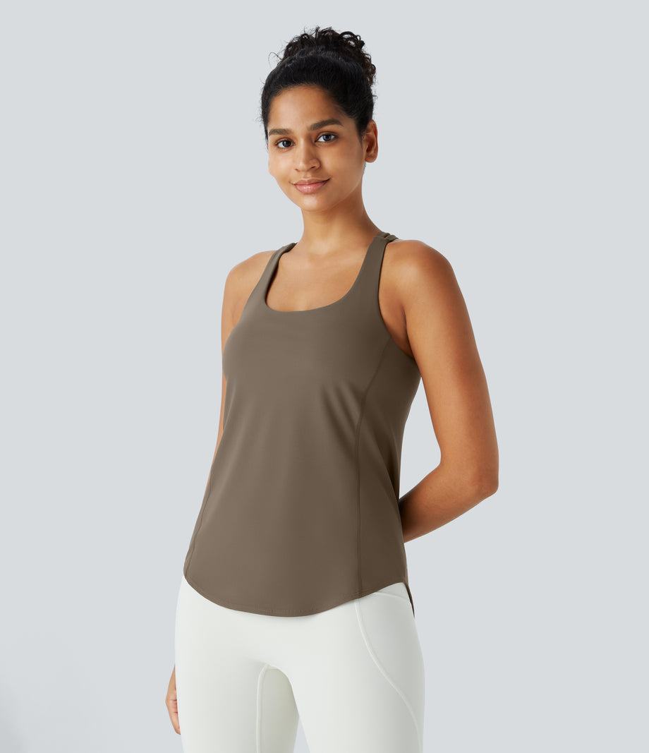 Halara UltraSculpt™ Round Neck Curved Hem Workout Tank Top - Dawn Brown