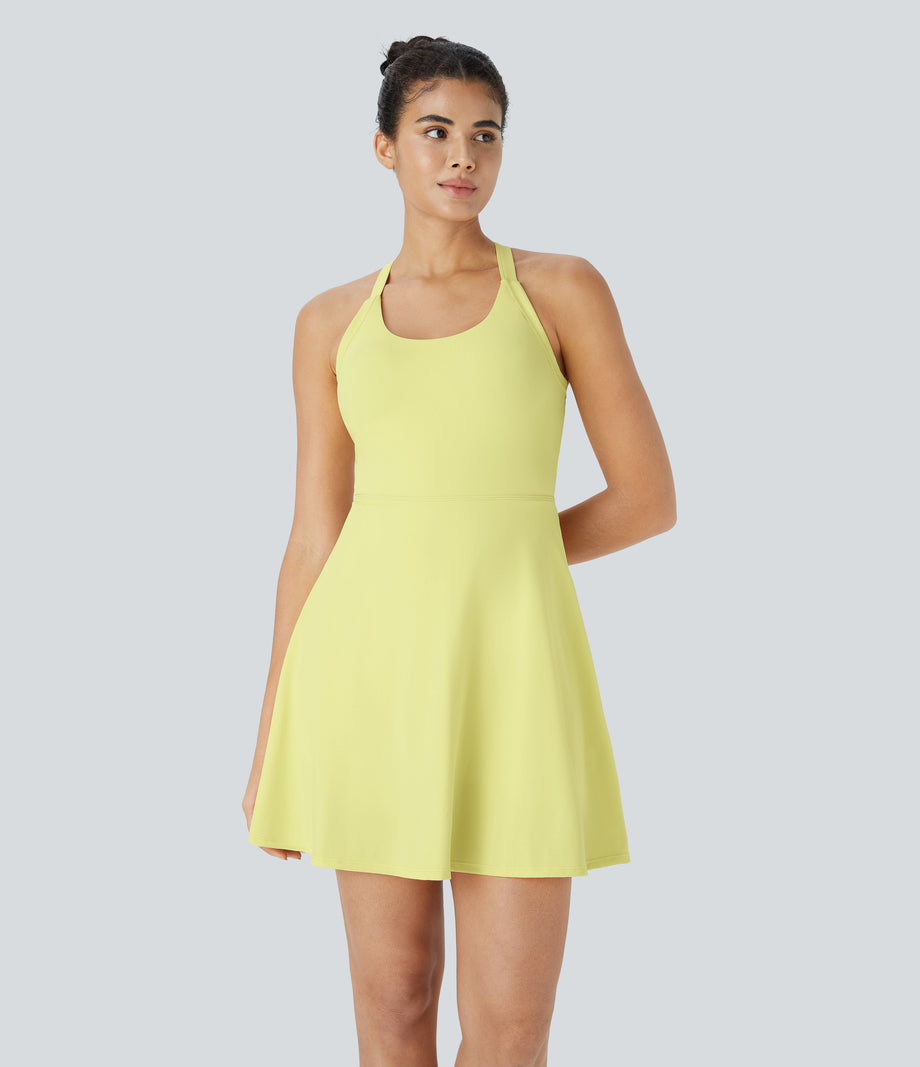 Flare Mini Dance Active Dress-Longer Length - Yellow Pear