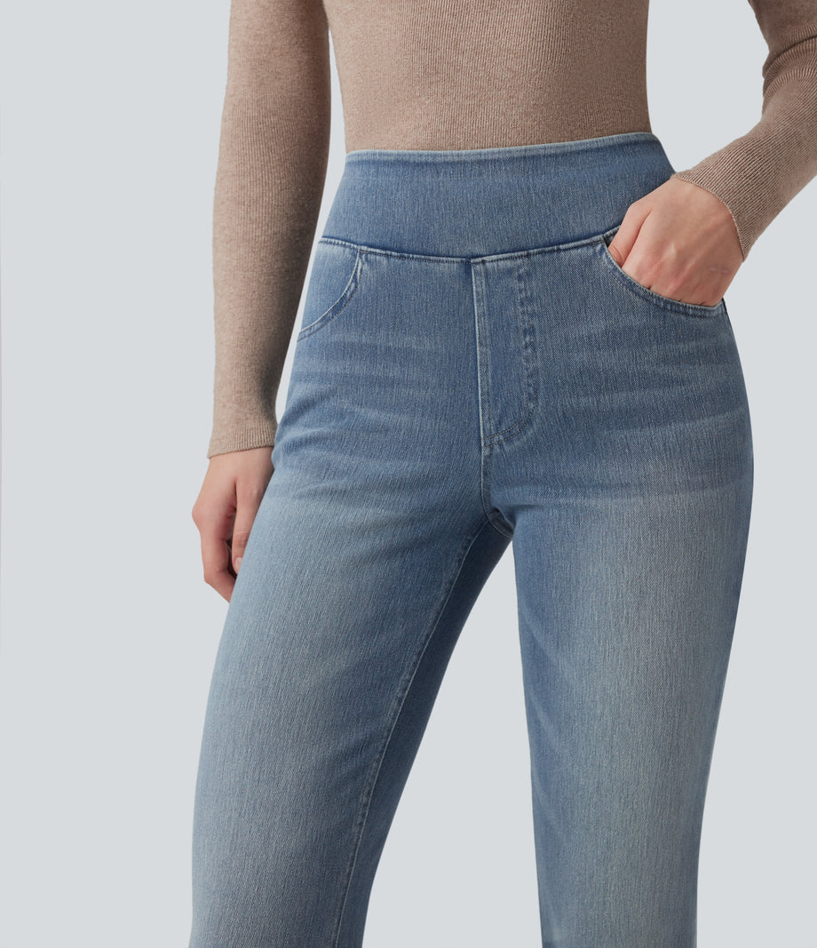 Halara Flex™ High Waisted Pockets Washed Casual Bootcut Jeans - Sunset Blue Denim