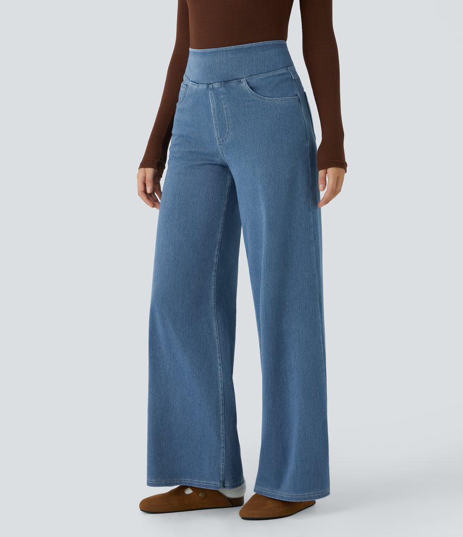 Halara Flex™ High Waisted Pockets Wide Leg Loose Work Jeans - Mayan Blue Denim