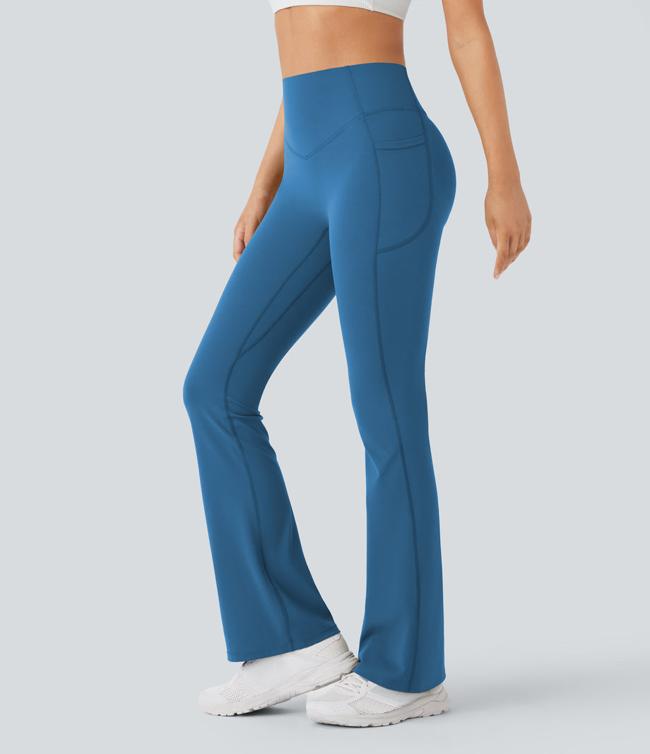 Halara UltraSculpt™ High Waisted Scrunch Butt Lifting Tummy Control Pocket Shaping Yoga Bootcut Leggings - Vallarta Blue