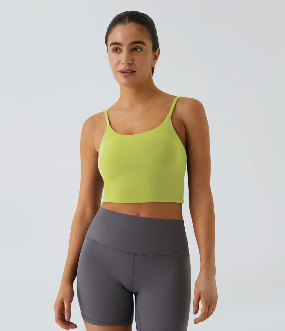 Basic Padded Workout Cropped Low Support Tank Top A-D Cups - Shadow Lime