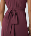 Breezeful™ V Neck Short Sleeve Pocket Tie Back Quick Dry Midi Casual Dress-Longer Length - Amaranth