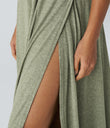 U Neck Flowy Maxi Casual Tank Dress - Light Green Floral Yarn