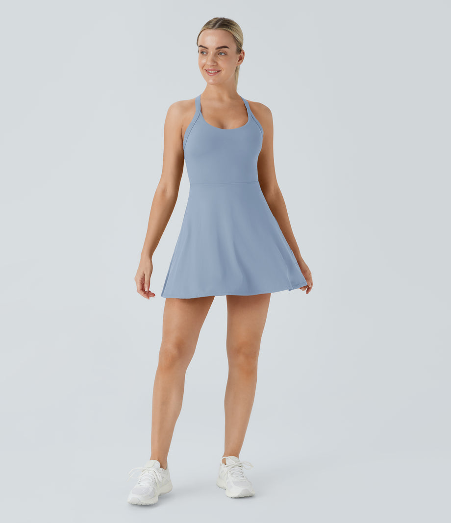 Backless Twisted Active Dress - Light Grey Blue