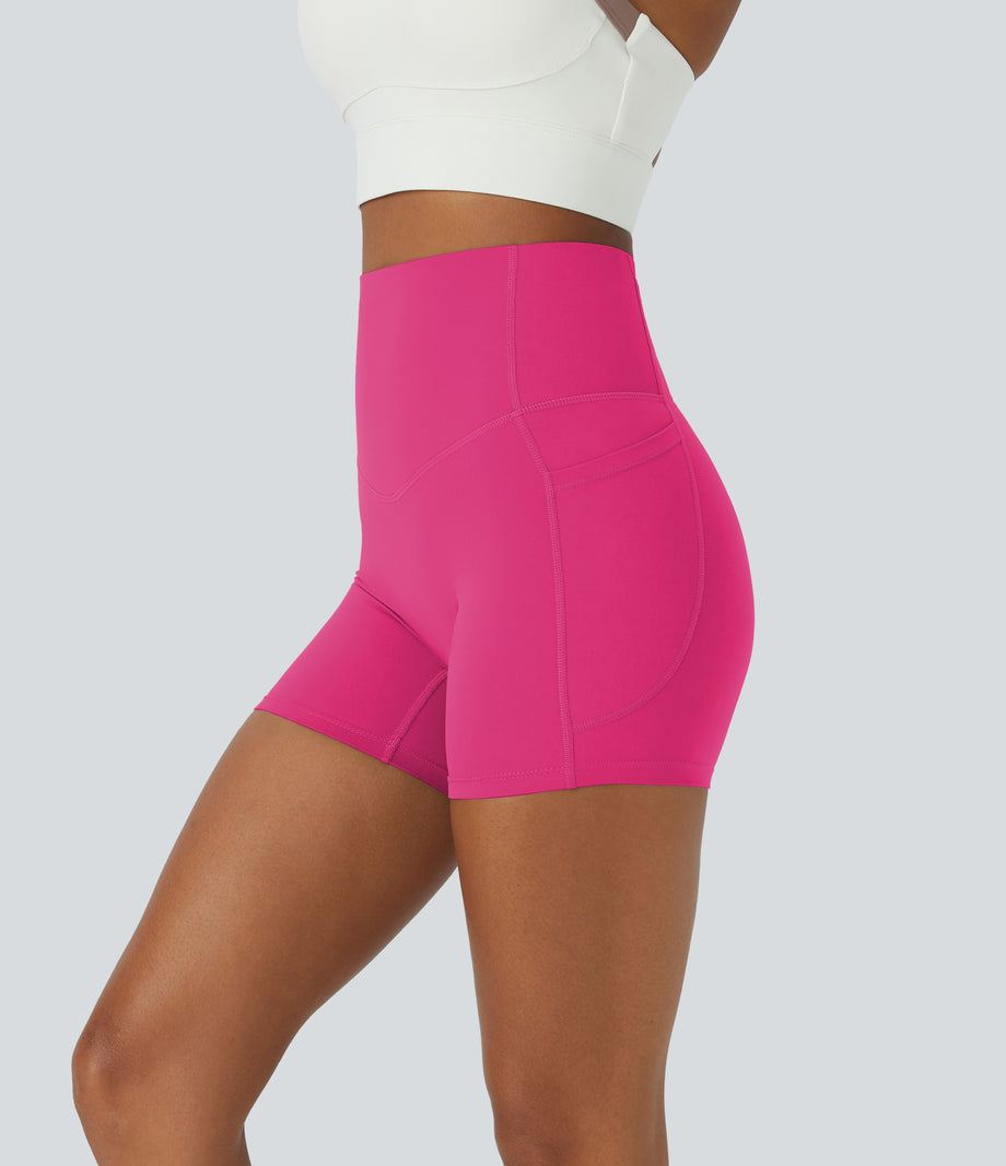 Halara UltraSculpt™ High Waisted Tummy Control Side Pocket Shaping Training Biker Shorts 5'' - Fuchsia Purple