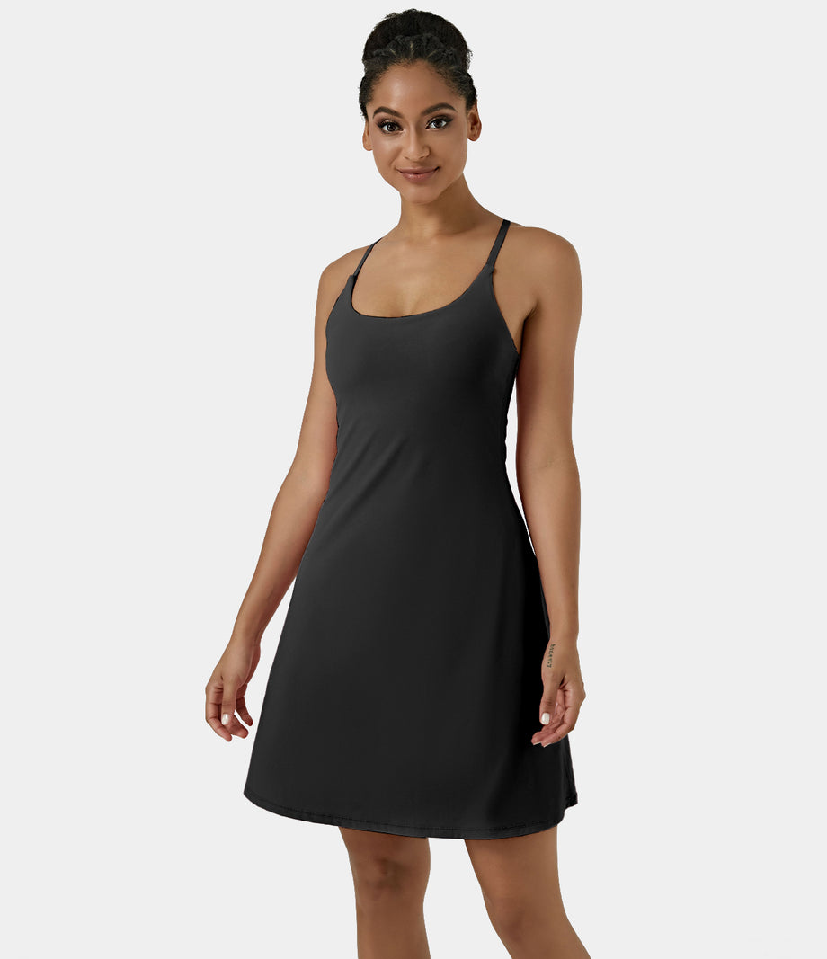 SoftlyZero™ Airy Cut Out 2-in-1 Pocket Cool Touch Longer Active Dress-UPF50+ - Black