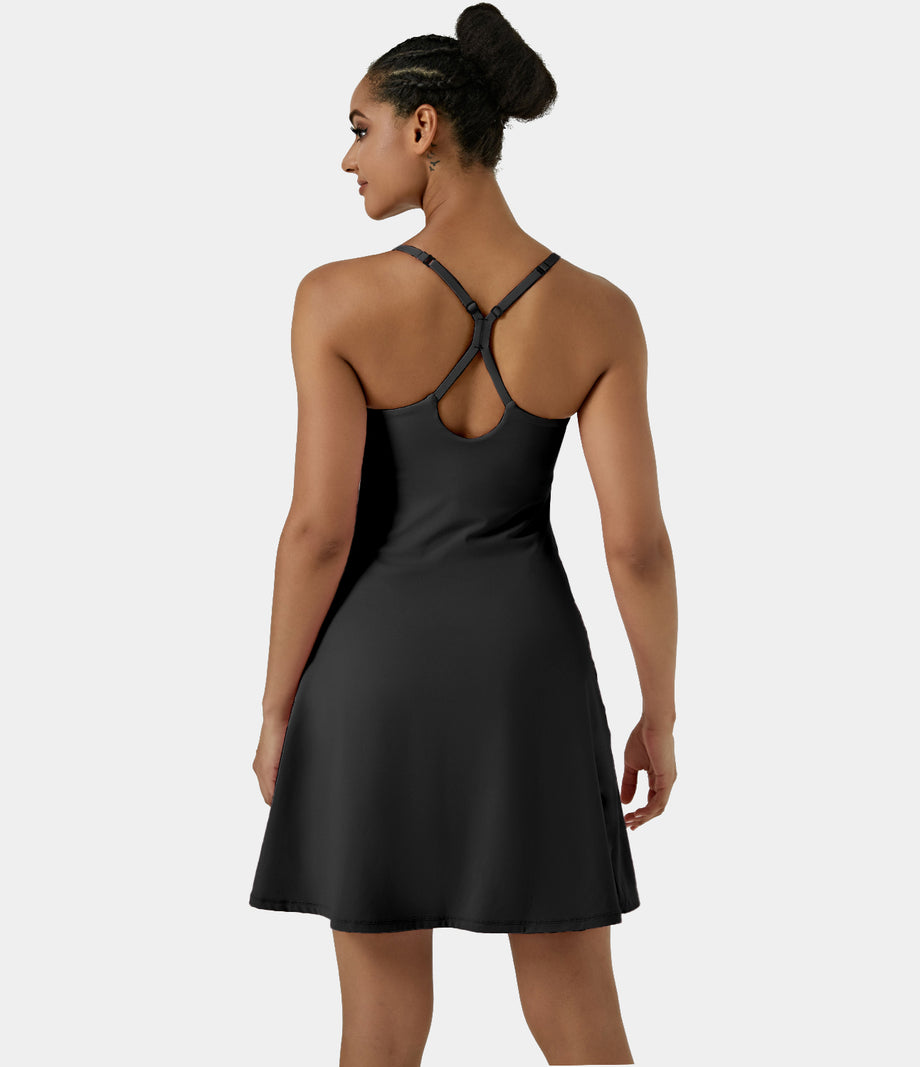SoftlyZero™ Airy Cut Out 2-in-1 Pocket Cool Touch Longer Active Dress-UPF50+ - Black