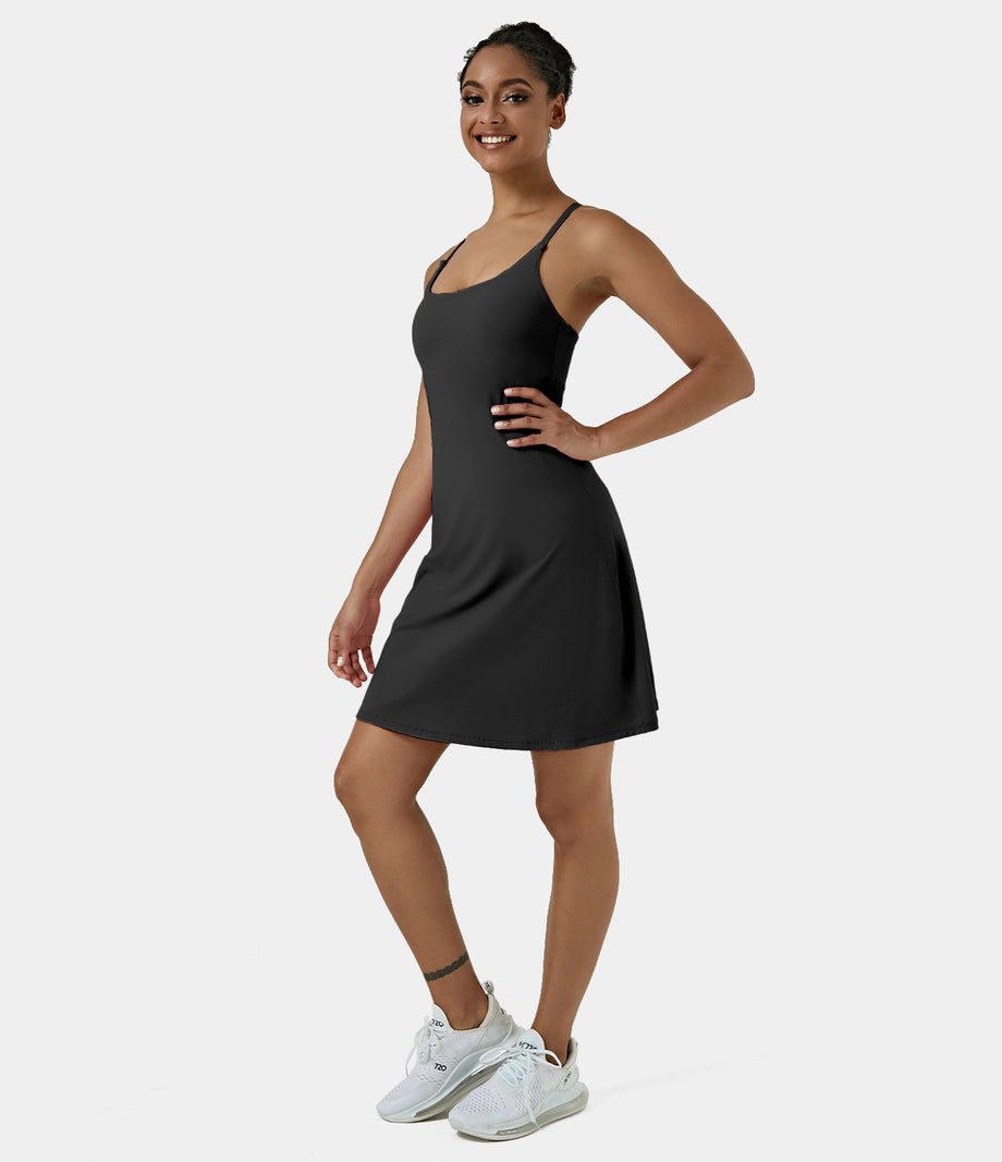 SoftlyZero™ Airy Cut Out 2-in-1 Pocket Cool Touch Longer Active Dress-UPF50+ - Black