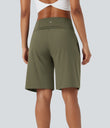 SoftlyZero™ Airy High Waisted Pockets Cool Touch Yoga Bermuda Shorts - Withered Green
