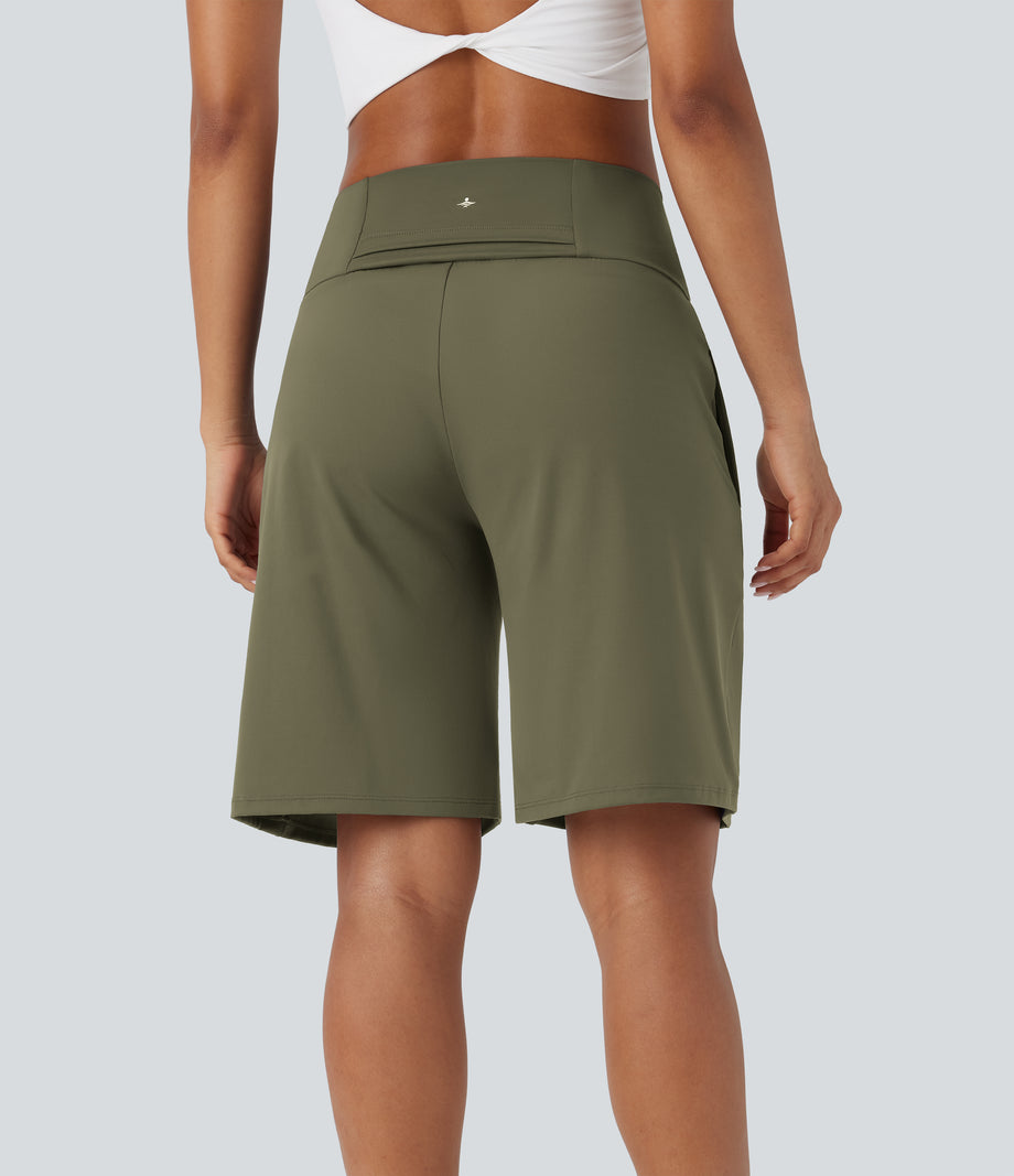 SoftlyZero™ Airy High Waisted Pockets Cool Touch Yoga Bermuda Shorts - Withered Green