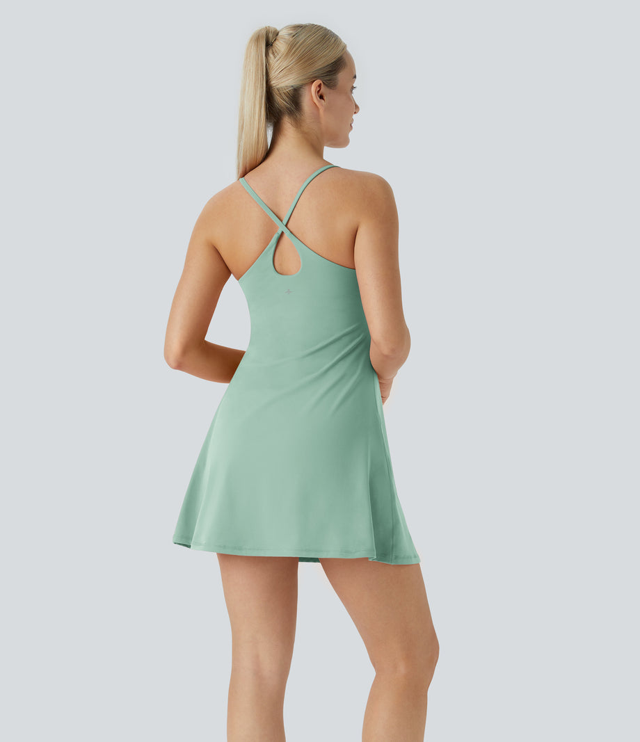 SoftlyZero™ Plush Backless Active Dress - Subtle Green