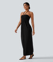 Halter Tie Back Maxi Dress with Pockets - Black