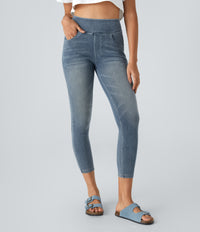 Halara Flex™ High Waisted Pockets Denim Casual Leggings - Blue Gray Denim