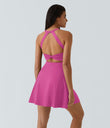 SoftlyZero™ Airy Backless Twisted Flare Low Support Dance Active Dress-Longer Length-Easy Peezy Edition A-D Cups - Fuchsia Fedora